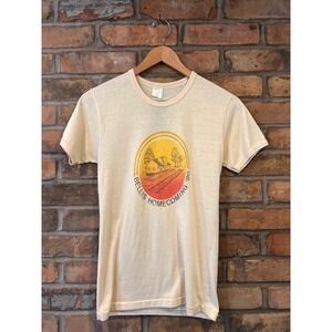 Vintage 70s Bellis Homecoming 80 Graphic T-Shirt Cream Ringer Tee Small 1970s